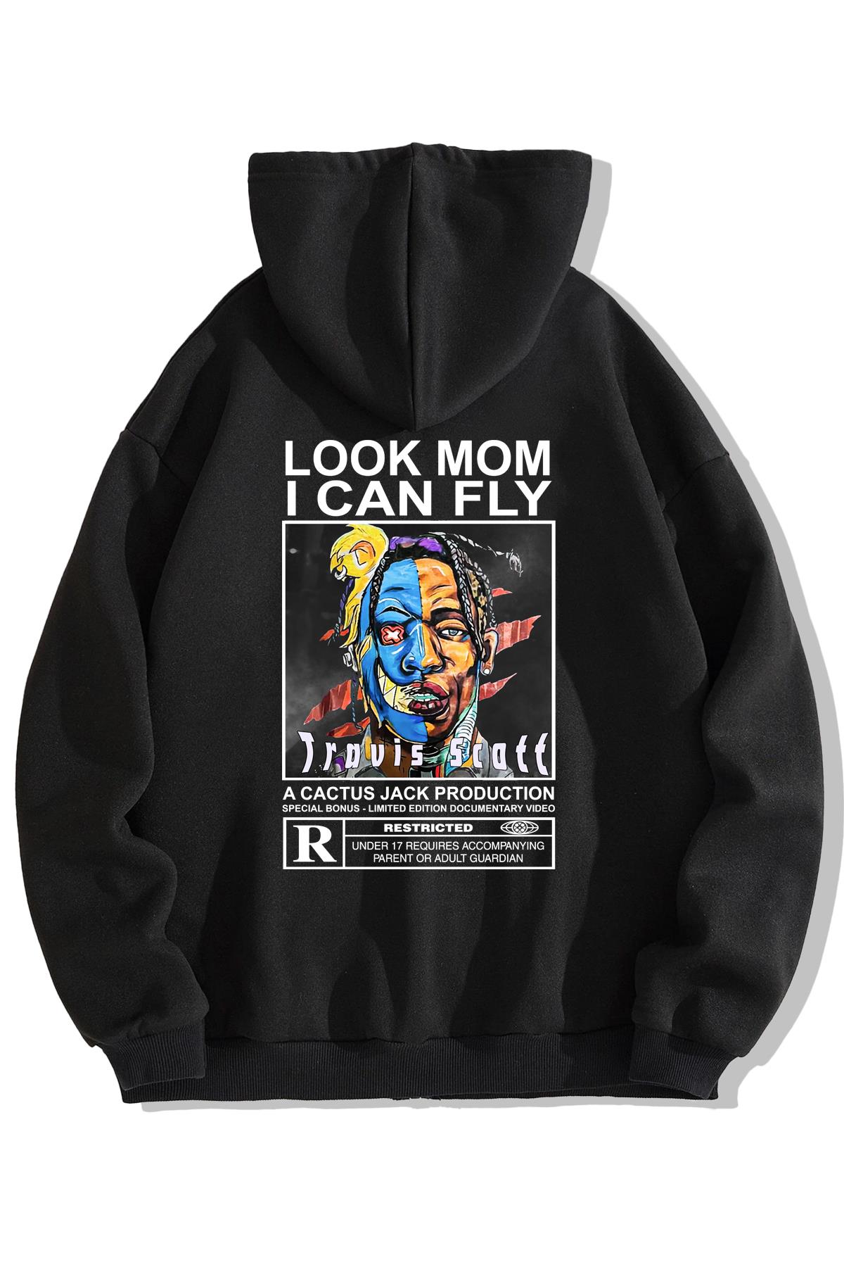 BRZ Collection Unisex Oversize Look Mom I Can Fly Travis Scott Cactus Jack Fermuarlı Hoodie