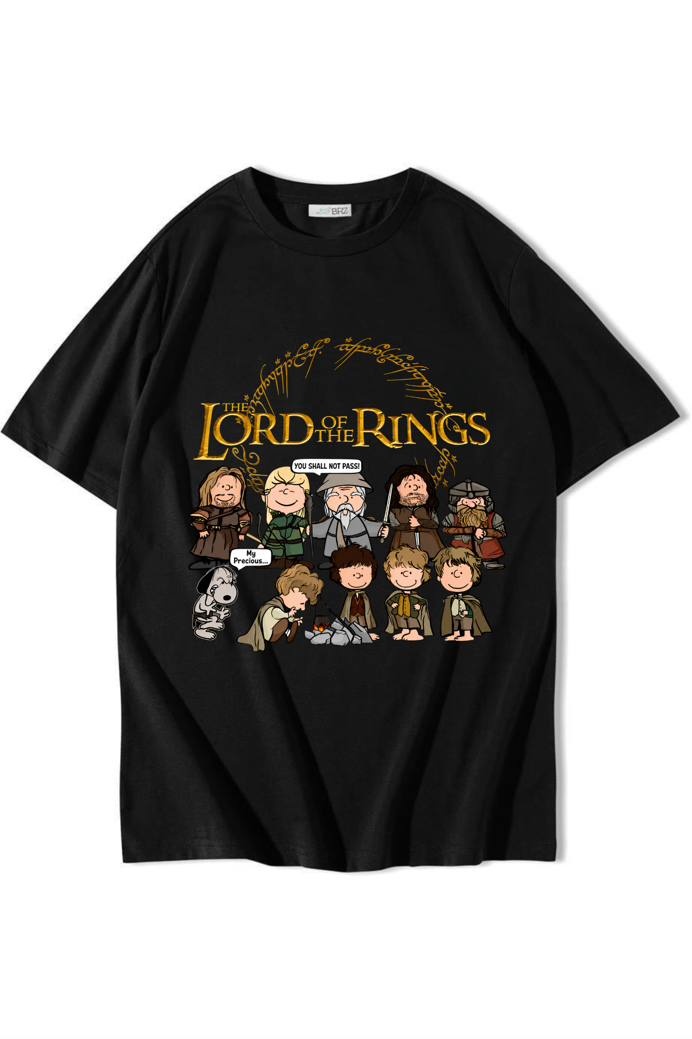 BRZ Collection Unisex Oversize Lord Of The Rings T-Shirt Siyah