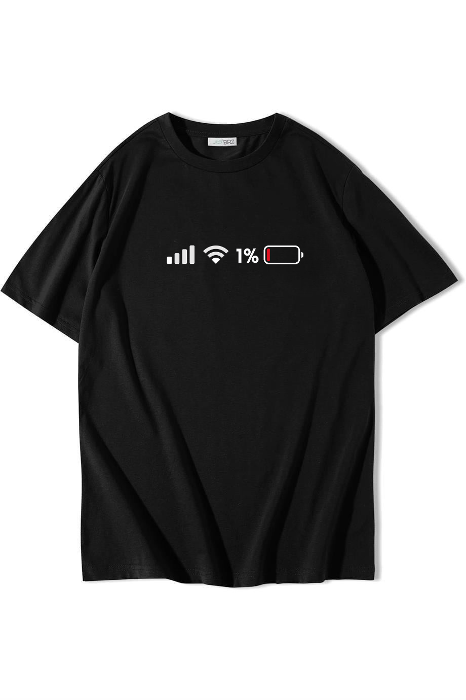 BRZ Collection Unisex Oversize Low Battery T-shirt Siyah