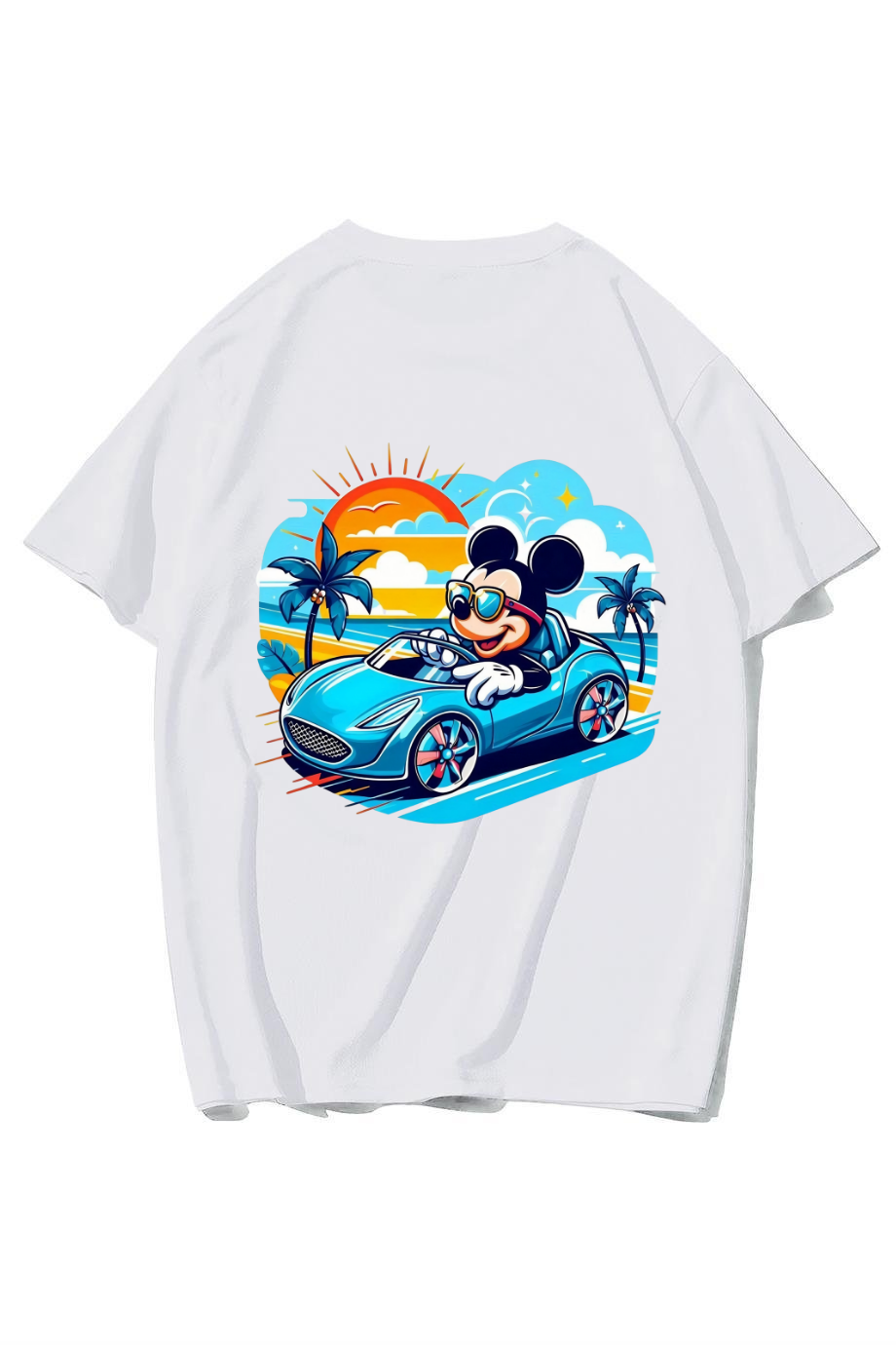 BRZ Collection Unisex Oversize Mickey Mouse Tatilde T-shirt (BEYAZ)