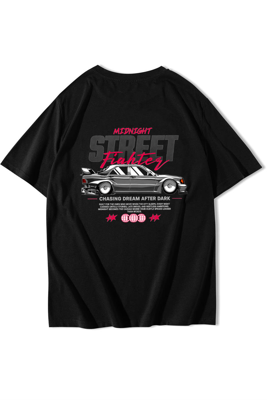 BRZ Collection Unisex Oversize Midnight Street Fighter T-shirt Siyah