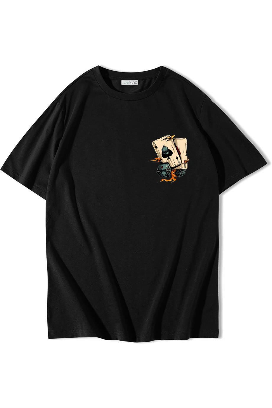 BRZ Collection Unisex Oversize Minimal Poker Cards T-shirt Siyah