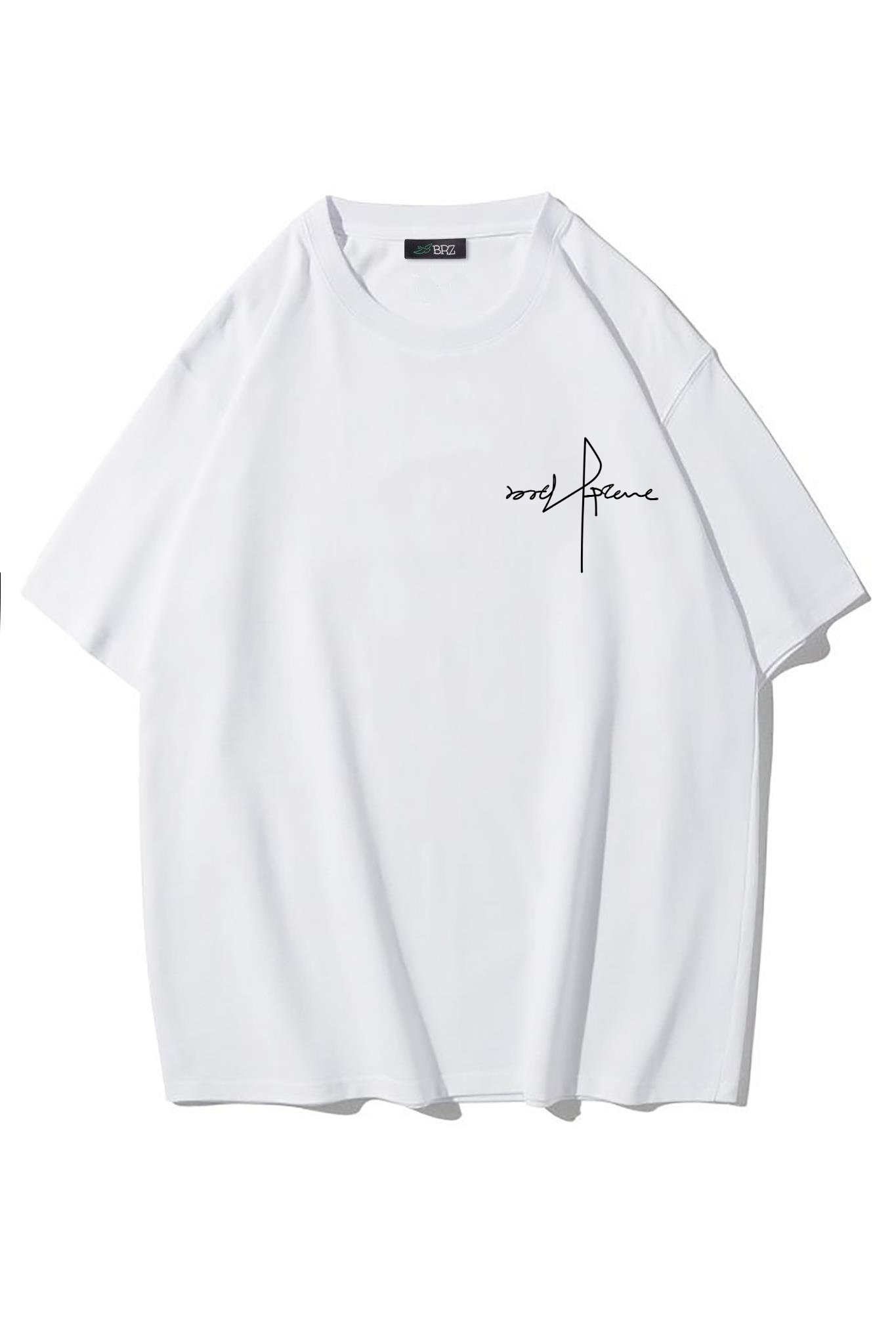 BRZ Collection Unisex Oversize Minimal İmza T-shirt (BEYAZ)