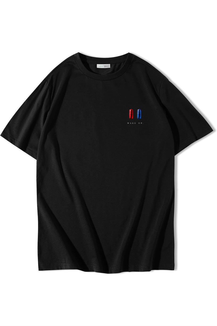 BRZ Collection Unisex Oversize Minimal Wake Up. T-shirt Siyah