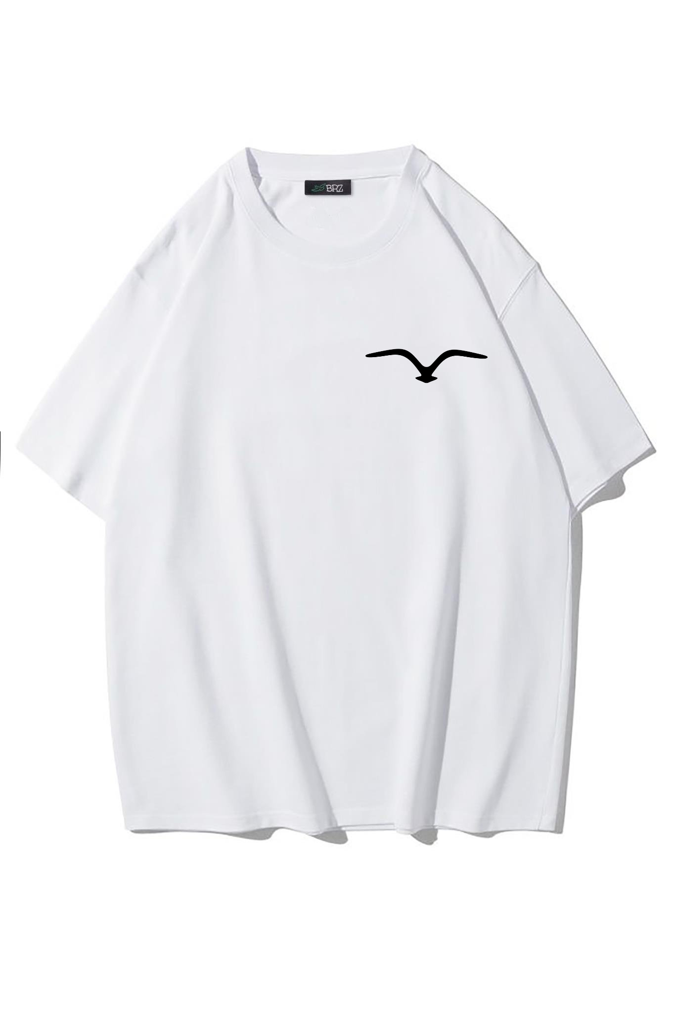 BRZ Collection Unisex Oversize Minimal Martı T-shirt (BEYAZ)