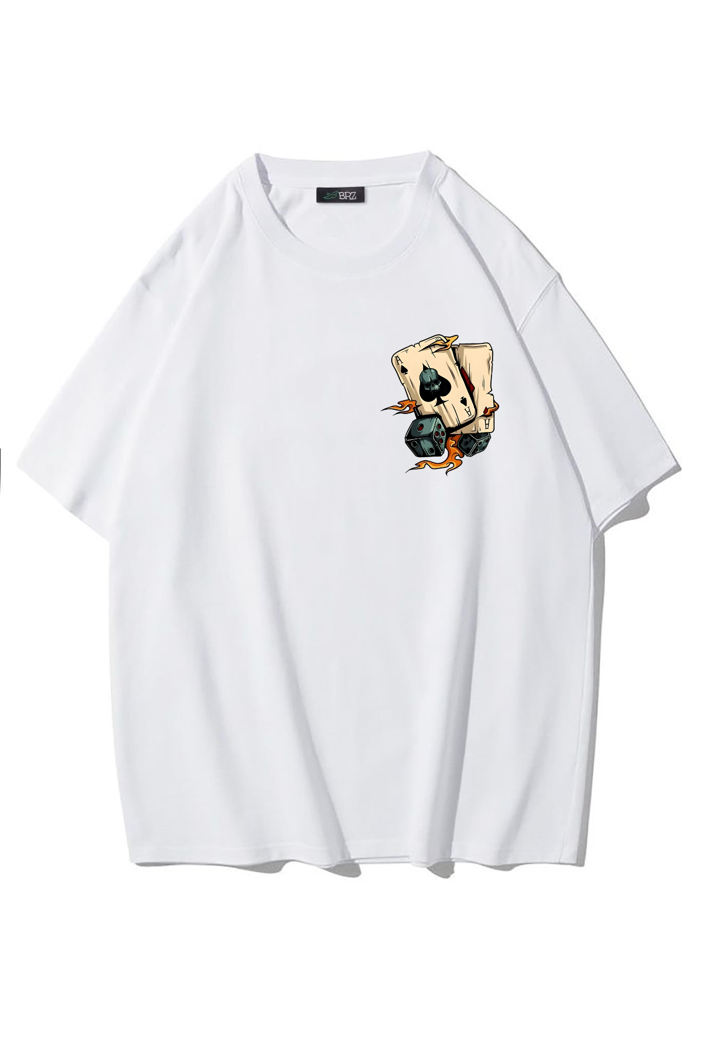 BRZ Collection Unisex Oversize Minimal Poker Cards T-shirt (BEYAZ)