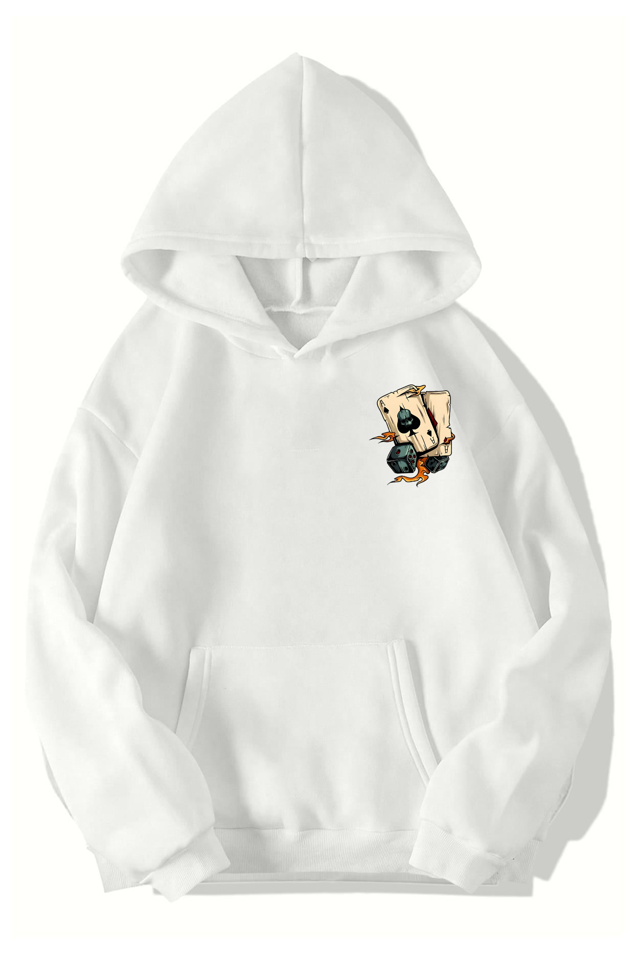 BRZ Collection Unisex Oversize Minimal Poker Cards Hoodie (BEYAZ)