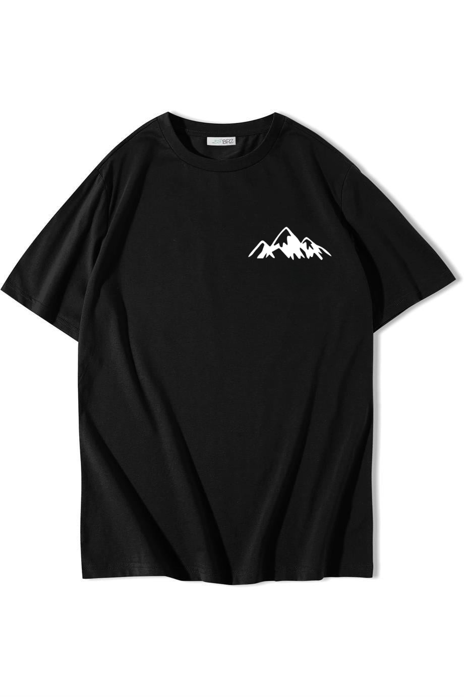 BRZ Collection Unisex Oversize Minimal Dağ T-shirt Siyah