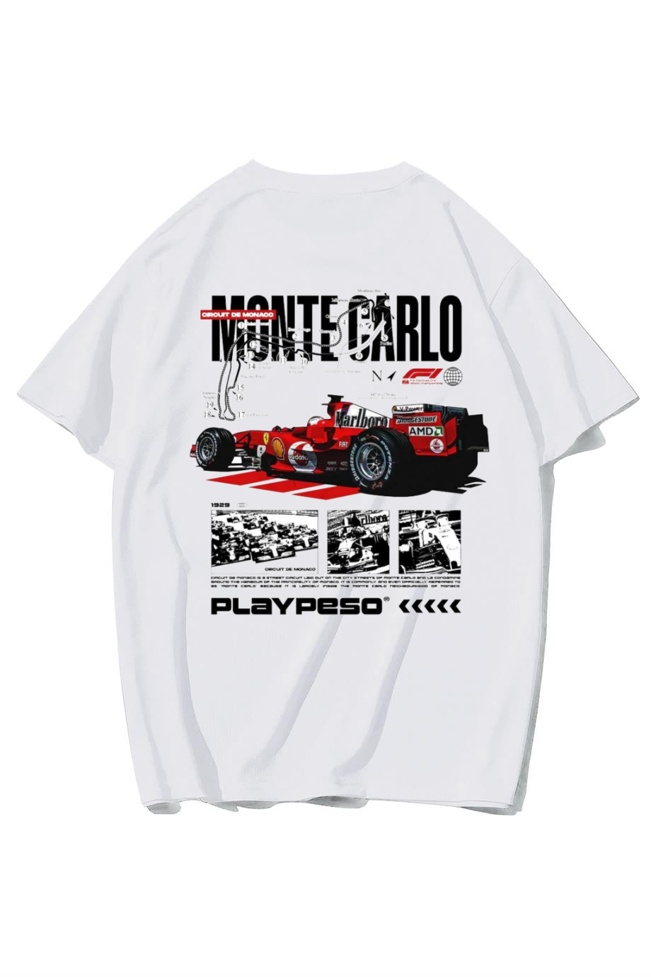 BRZ Collection Unisex Oversize Monte Carlo F1 T-shirt (BEYAZ)