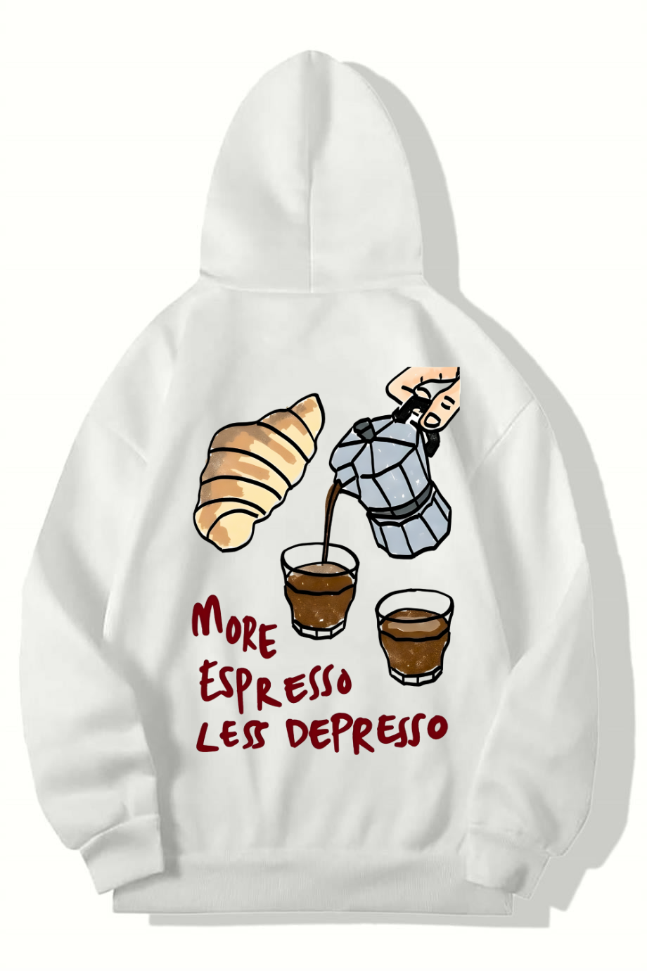 BRZ Collection Unisex Oversize More Espresso Less Depresso HOODIE (BEYAZ)