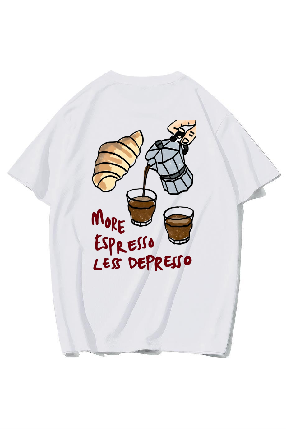 BRZ Collection Unisex Oversize More Espresso Less Depresso T-Shirt (BEYAZ)