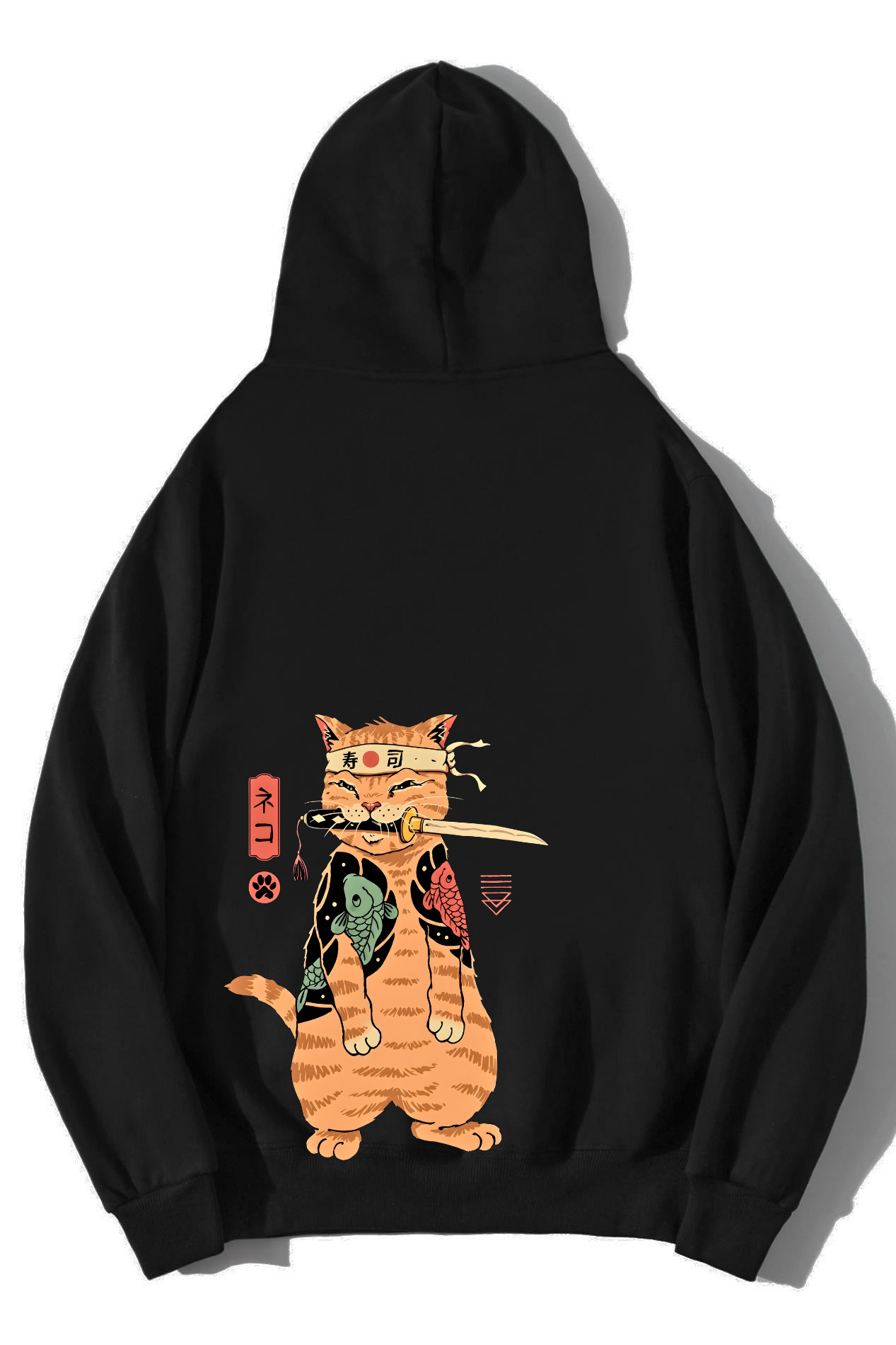 BRZ Collection Unisex Oversize Ninja Cat Hoodie Siyah