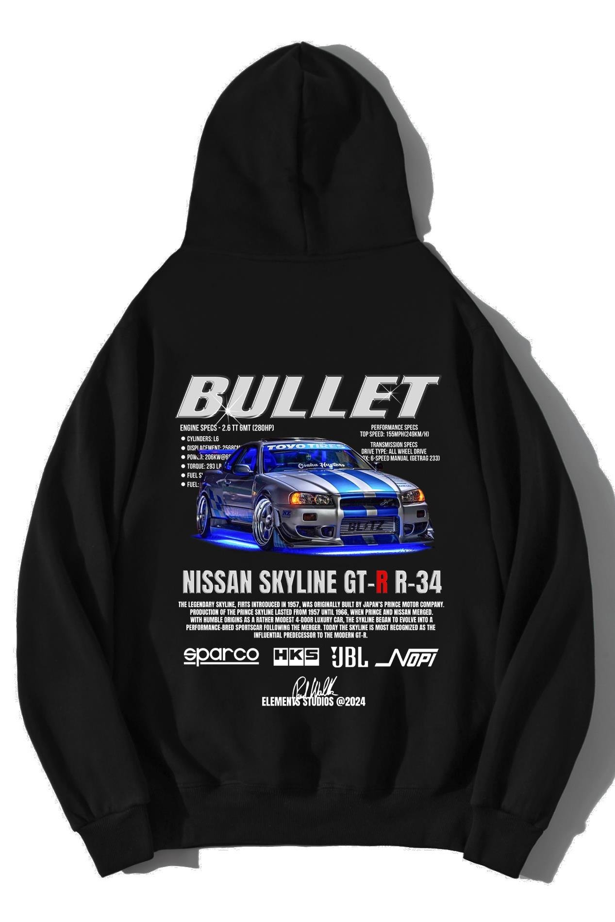 BRZ Collection Unisex Oversize Nissan Skyline GT-R R-34 Bullet Hoodie