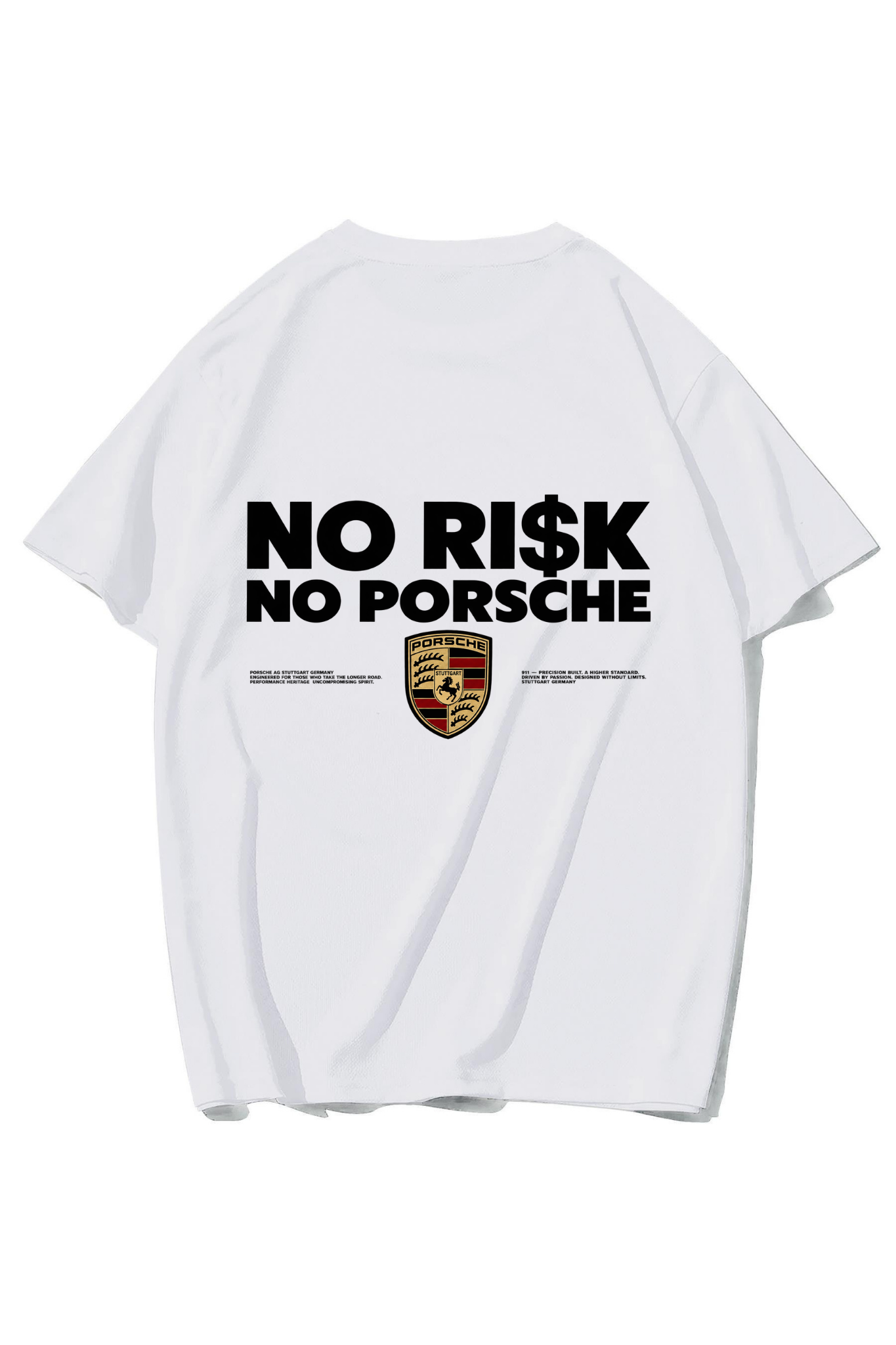 BRZ Collection Unisex Oversize No Risk No Porsche T-shirt (BEYAZ)