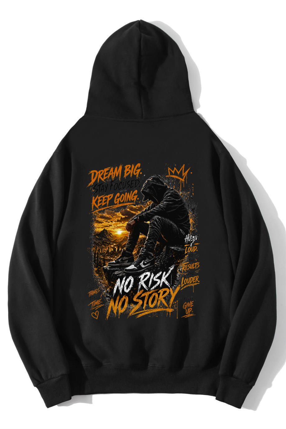 BRZ Collection Unisex Oversize No Risk No Story Hoodie Siyah