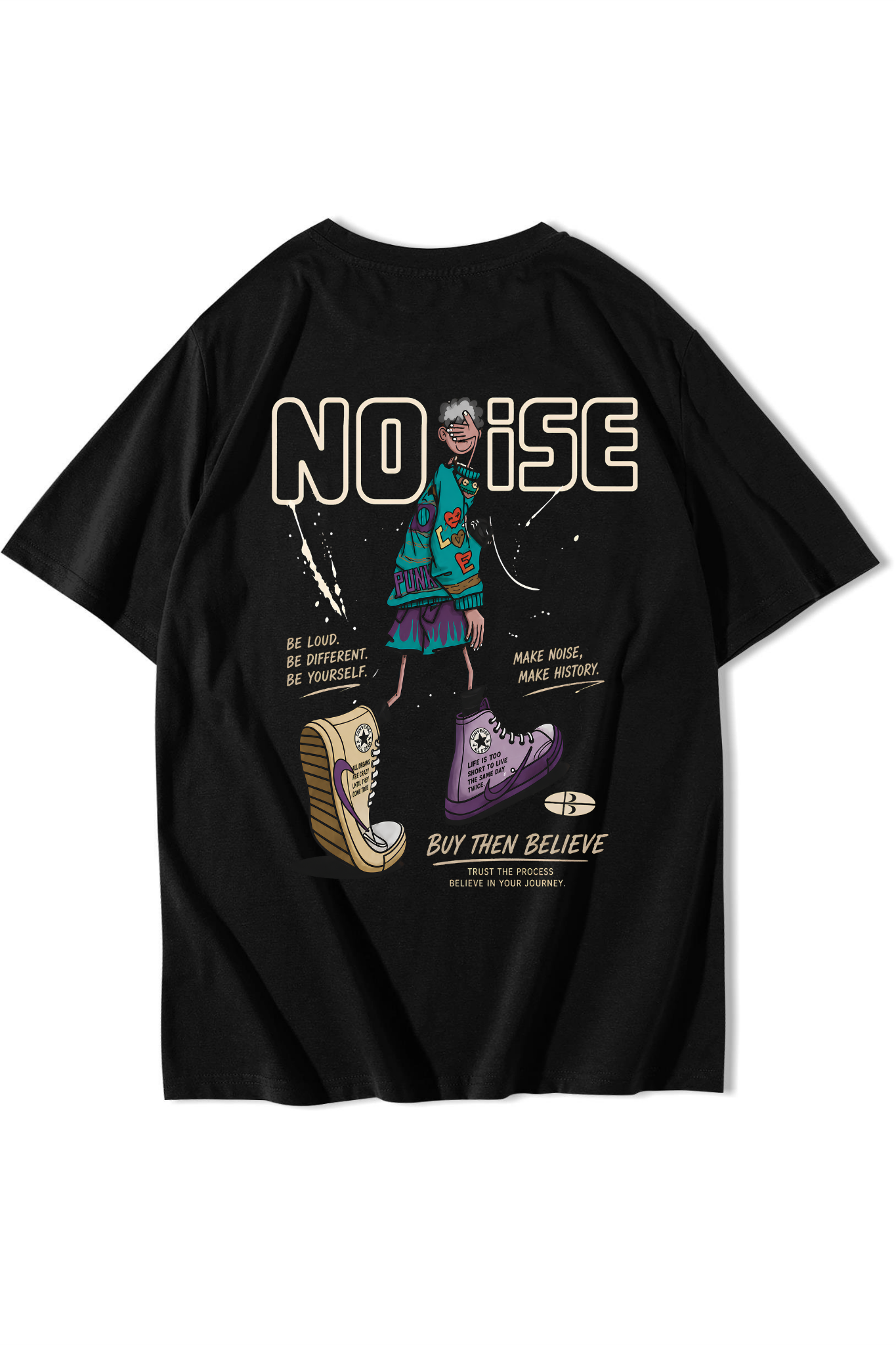 BRZ Collection Unisex Oversize Noise Buy Then Believe T-shirt Siyah