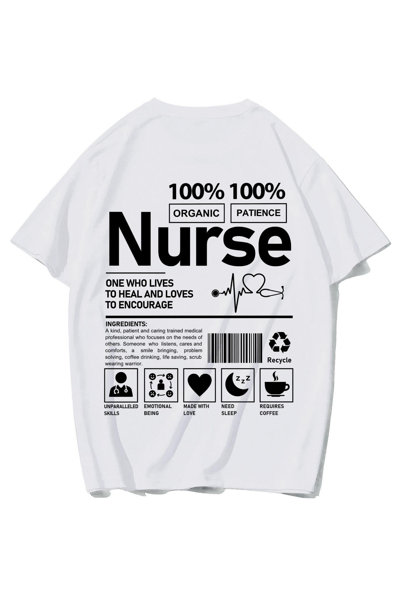 BRZ Collection Unisex Oversize Nurse T-shirt (BEYAZ)
