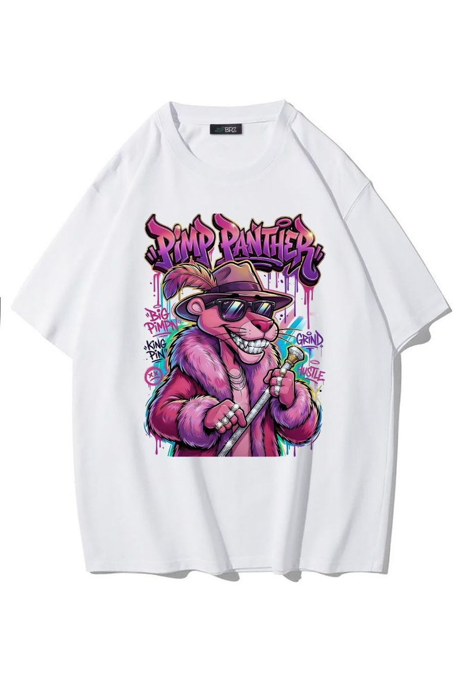 BRZ Collection Unisex Oversize Ön Baskılı Pimp Panther T-shirt (BEYAZ)