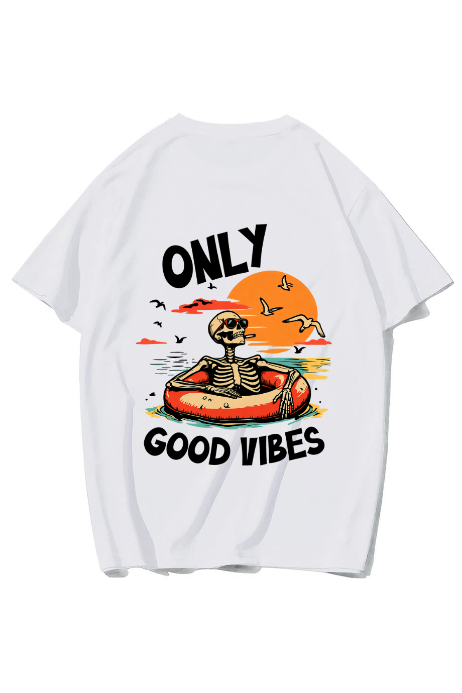 BRZ Collection Unisex Oversize Only The Good Vibes T-shirt (BEYAZ)