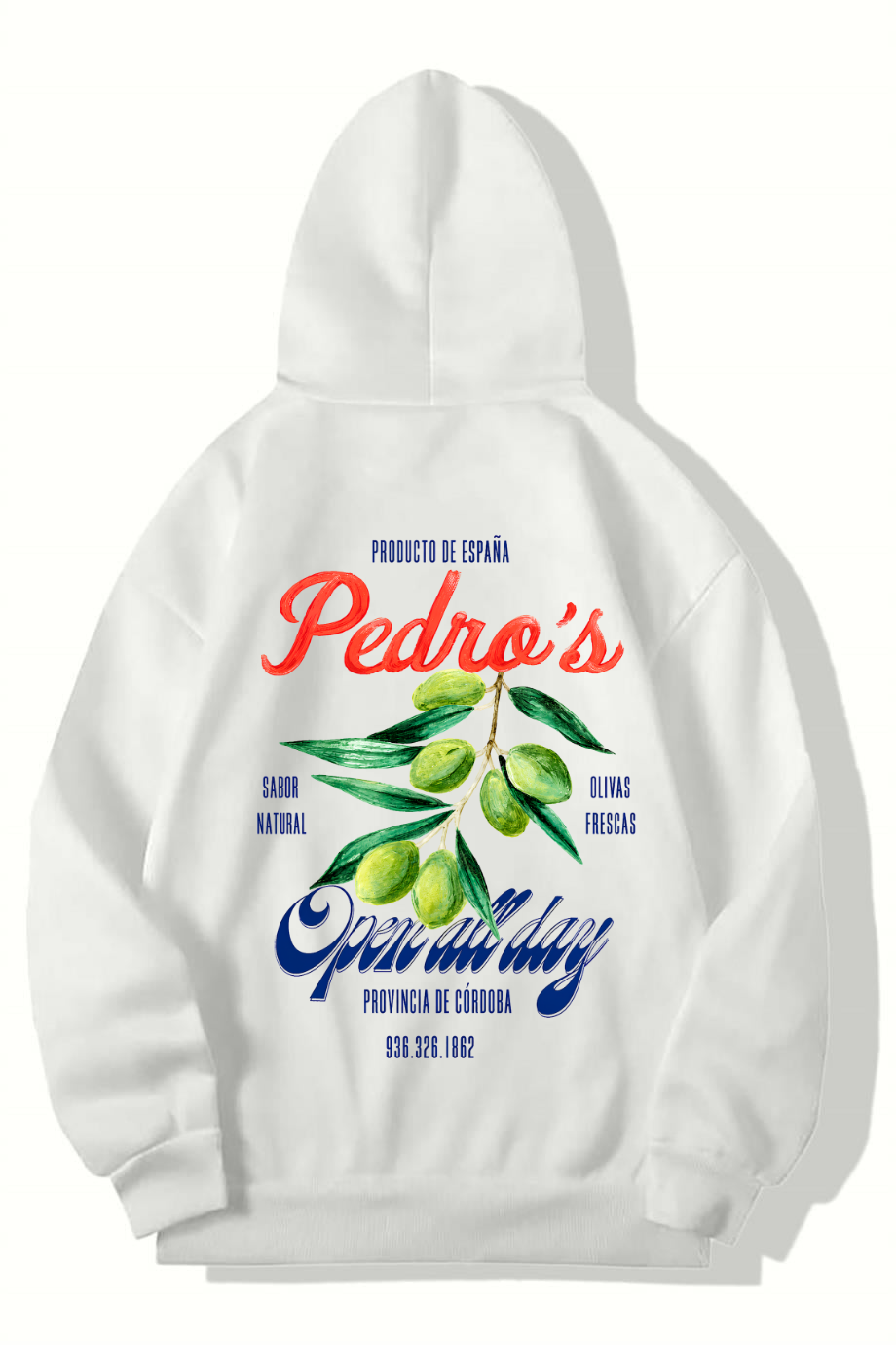 BRZ Collection Unisex Oversize Pedro's Olive Vintage Spanish Olive Hoodie (BEYAZ)