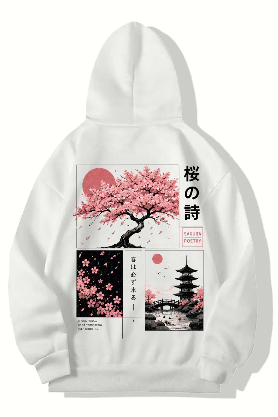 BRZ Collection Unisex Oversize Poetry Sakura HOODIE (BEYAZ)