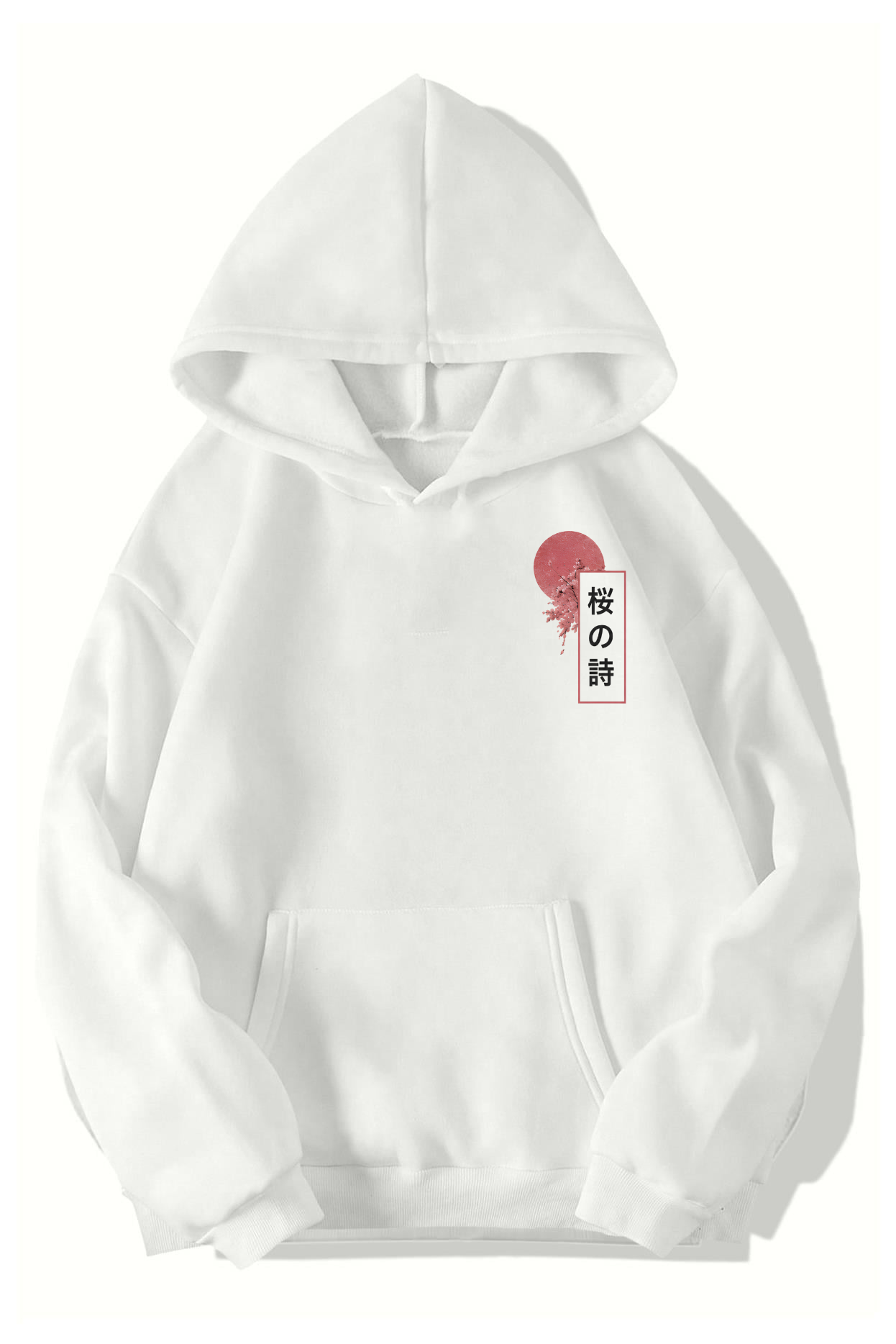 BRZ Collection Unisex Oversize Poetry Sakura HOODIE (BEYAZ)