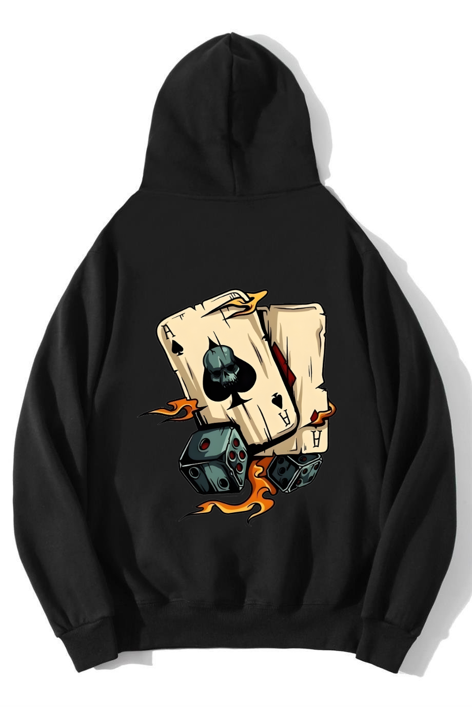 BRZ Collection Unisex Oversize Poker Cards Hoodie Siyah