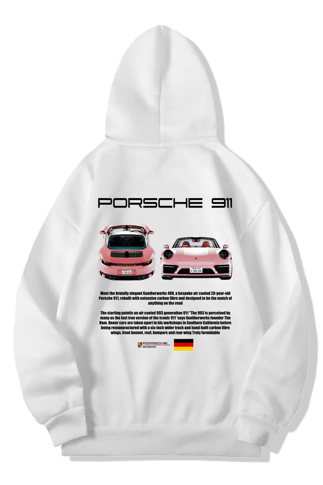 BRZ Collection Unisex Oversize Porsche 911 Hoodie Beyaz