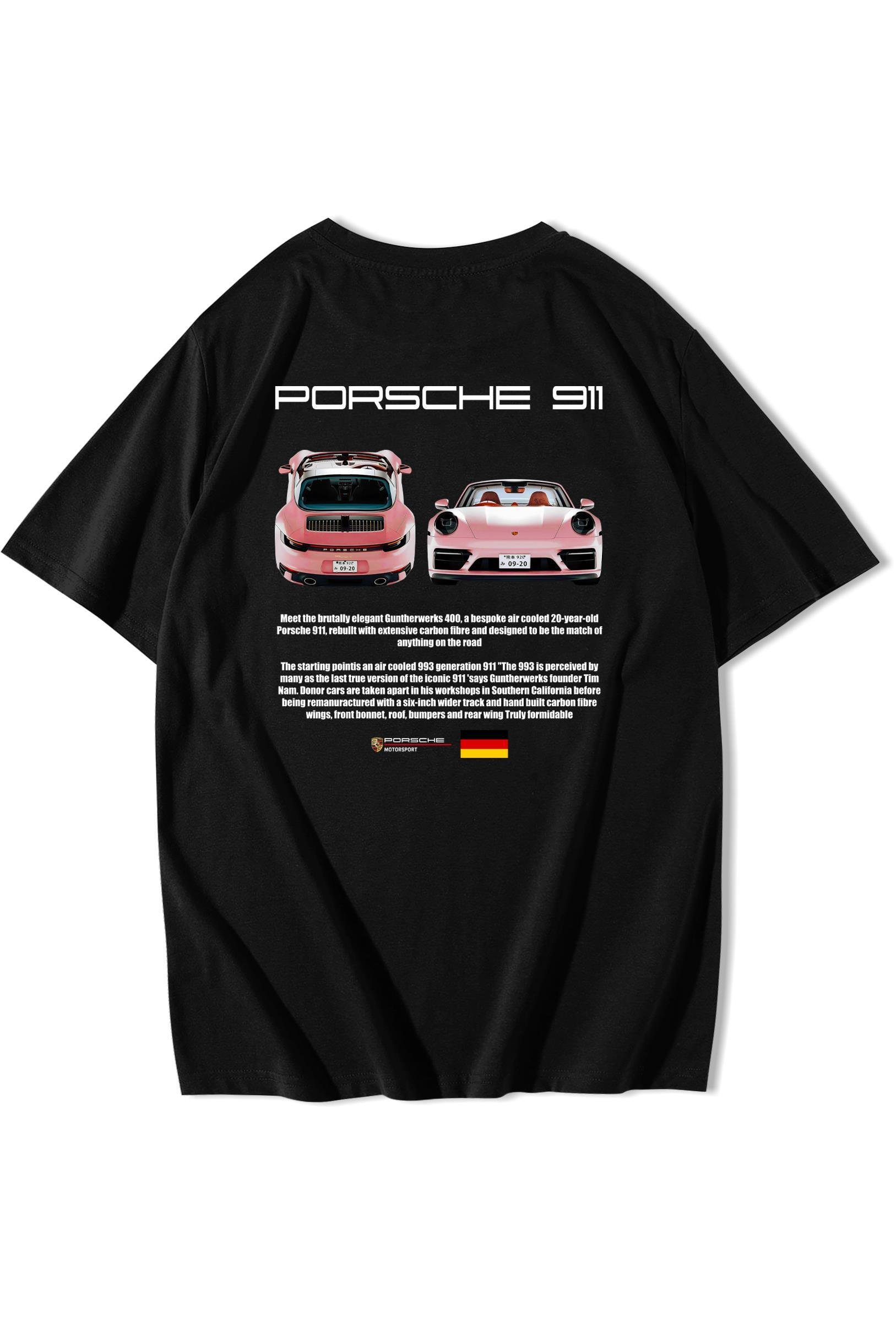 BRZ Collection Unisex Oversize Porsche 911 T-shirt Siyah