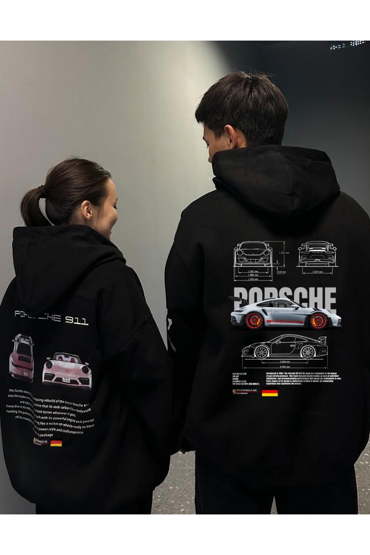BRZ Collection Unisex Oversize Porsche 911 Hoodie Siyah