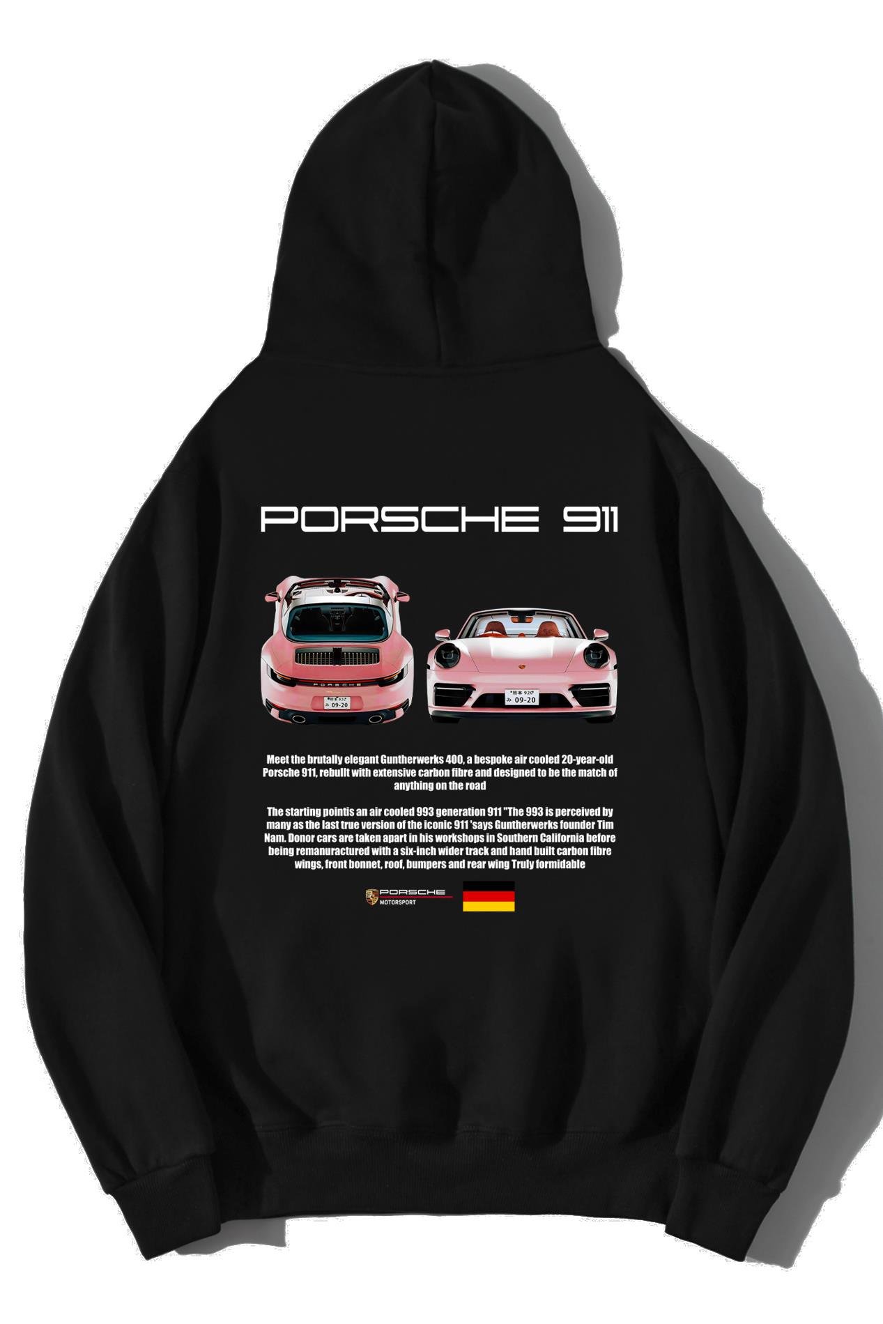 BRZ Collection Unisex Oversize Porsche 911 Hoodie Siyah