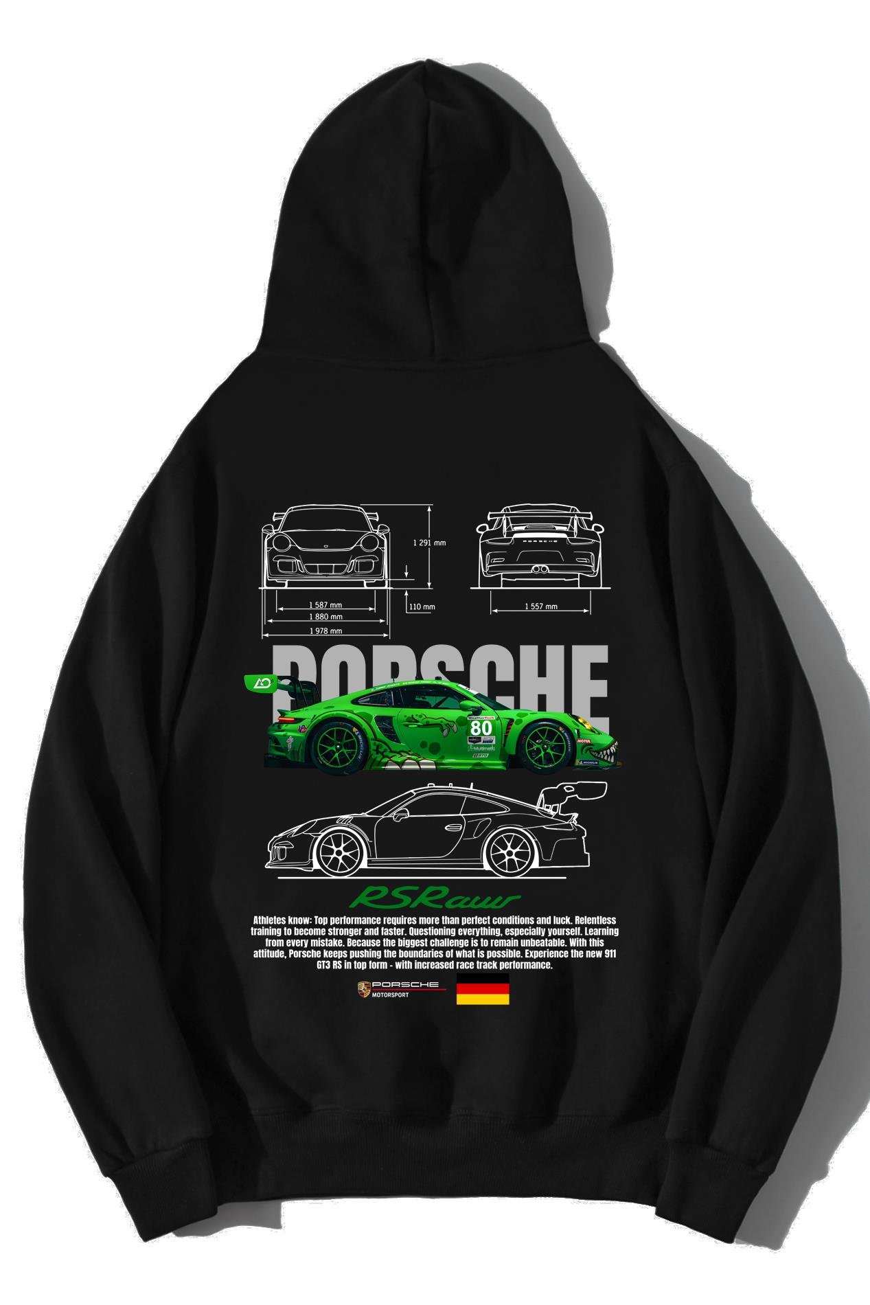 BRZ Collection Unisex Oversize Porsche RS Raw Green Hoodie