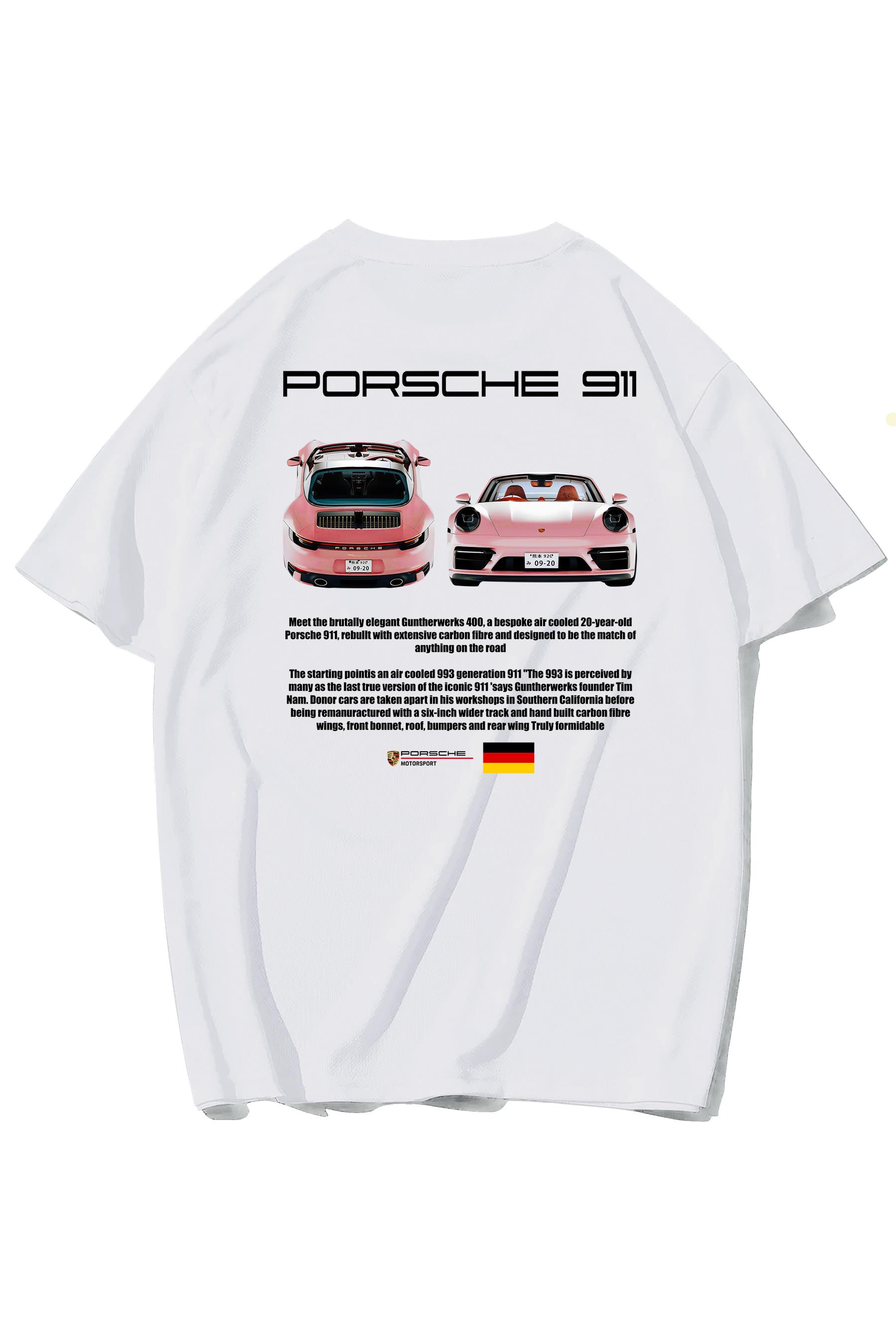 BRZ Collection Unisex Oversize Porsche 911 T-shirt Beyaz