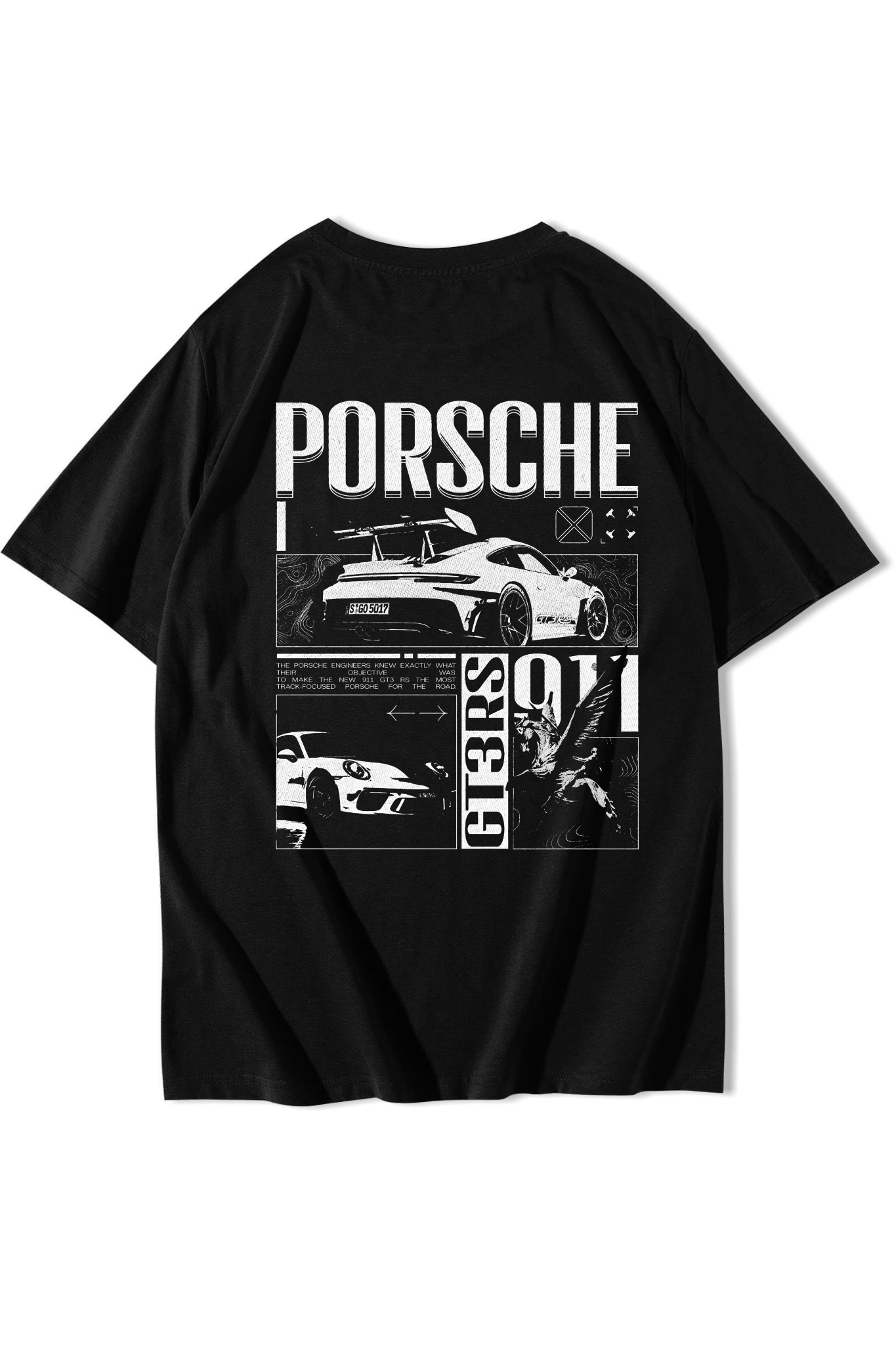 BRZ Collection Unisex Oversize Porsche Retro Racing Graphic T-Shirt Siyah