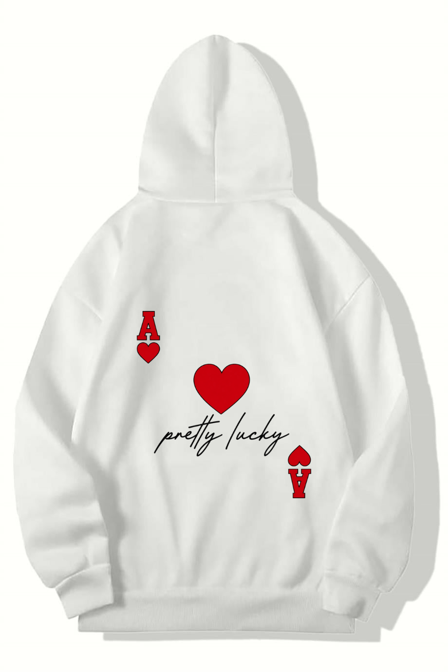 BRZ Collection Unisex Oversize Pretty Lucky Kalp ve As Hoodie BEYAZ