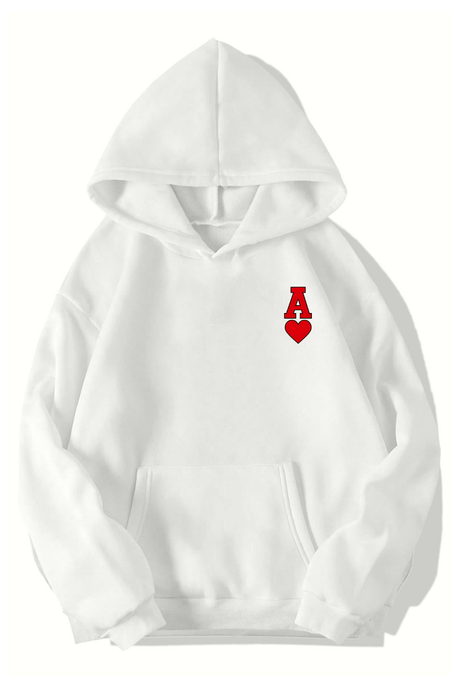 BRZ Collection Unisex Oversize Pretty Lucky Kalp ve As Hoodie BEYAZ