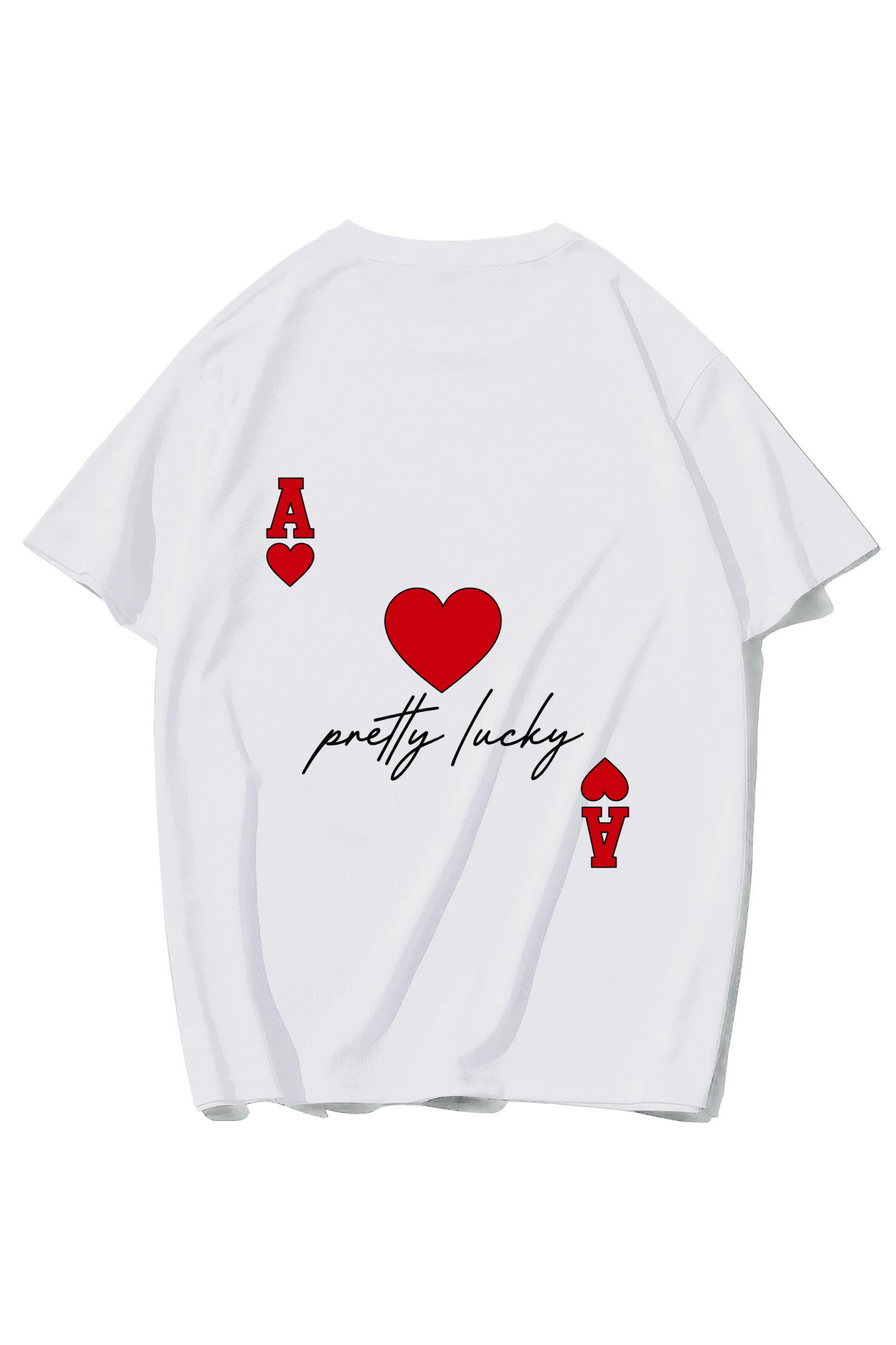 BRZ Collection Unisex Oversize Pretty Lucky Kalp ve As T-shirt BEYAZ