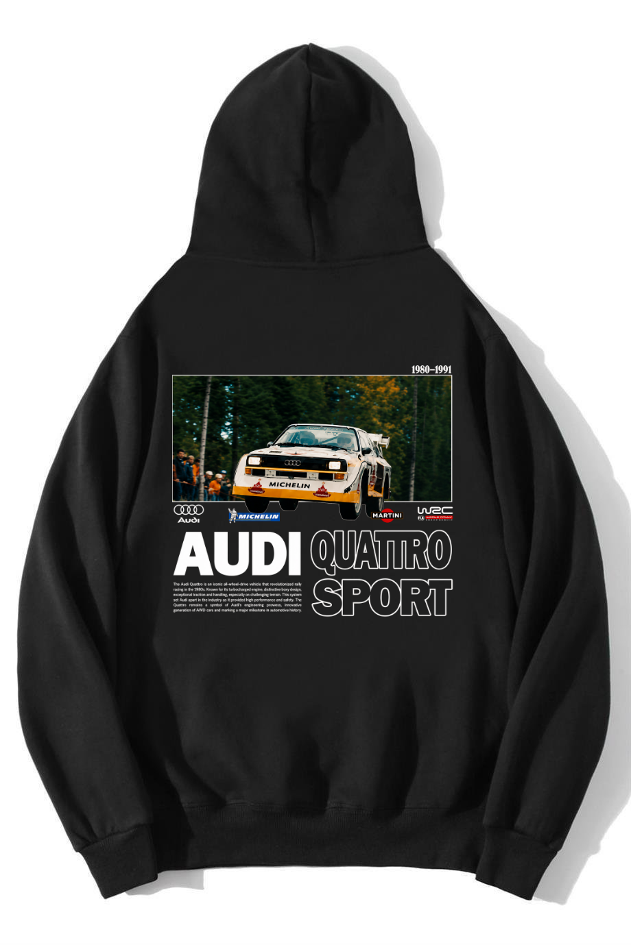 BRZ Collection Unisex Oversize Quattro Sport Audi Hoodie Siyah
