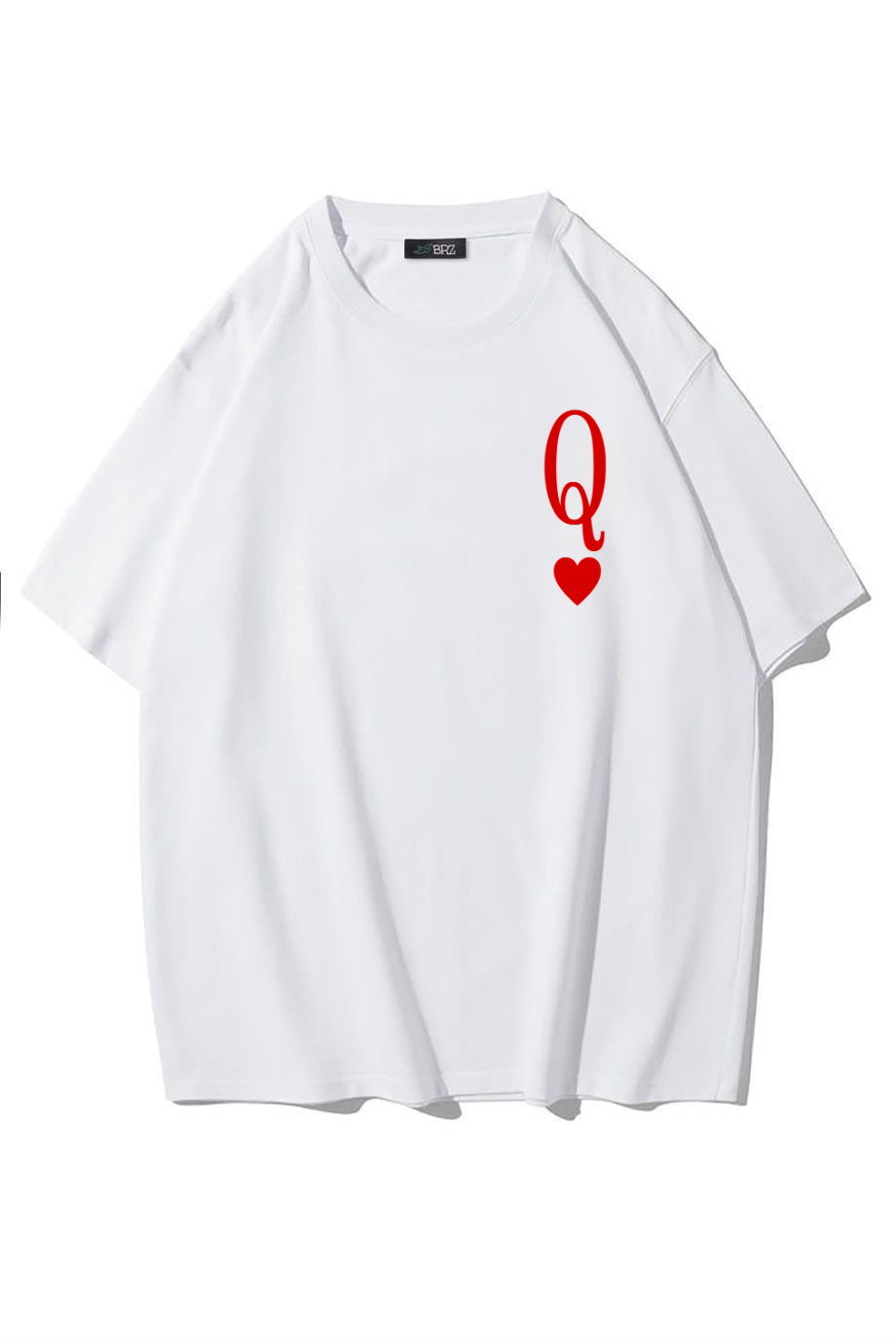 BRZ Collection Unisex Oversize Queen of Hearts Iskambil Kızı Q T-shirt (BEYAZ)