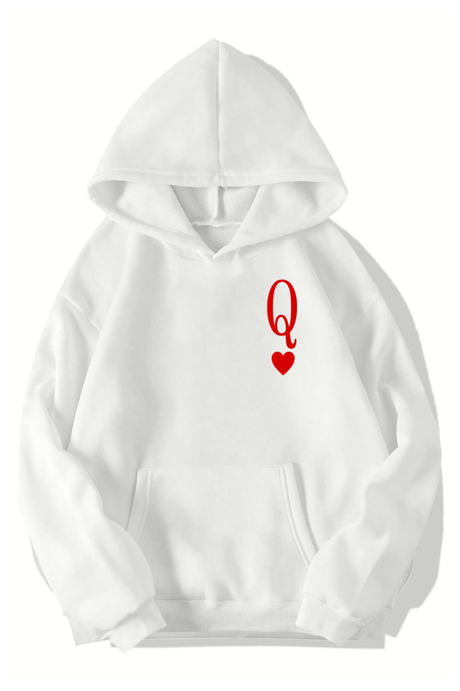 BRZ Collection Unisex Oversize Queen of Hearts Iskambil Kızı Q HOODIE (BEYAZ)