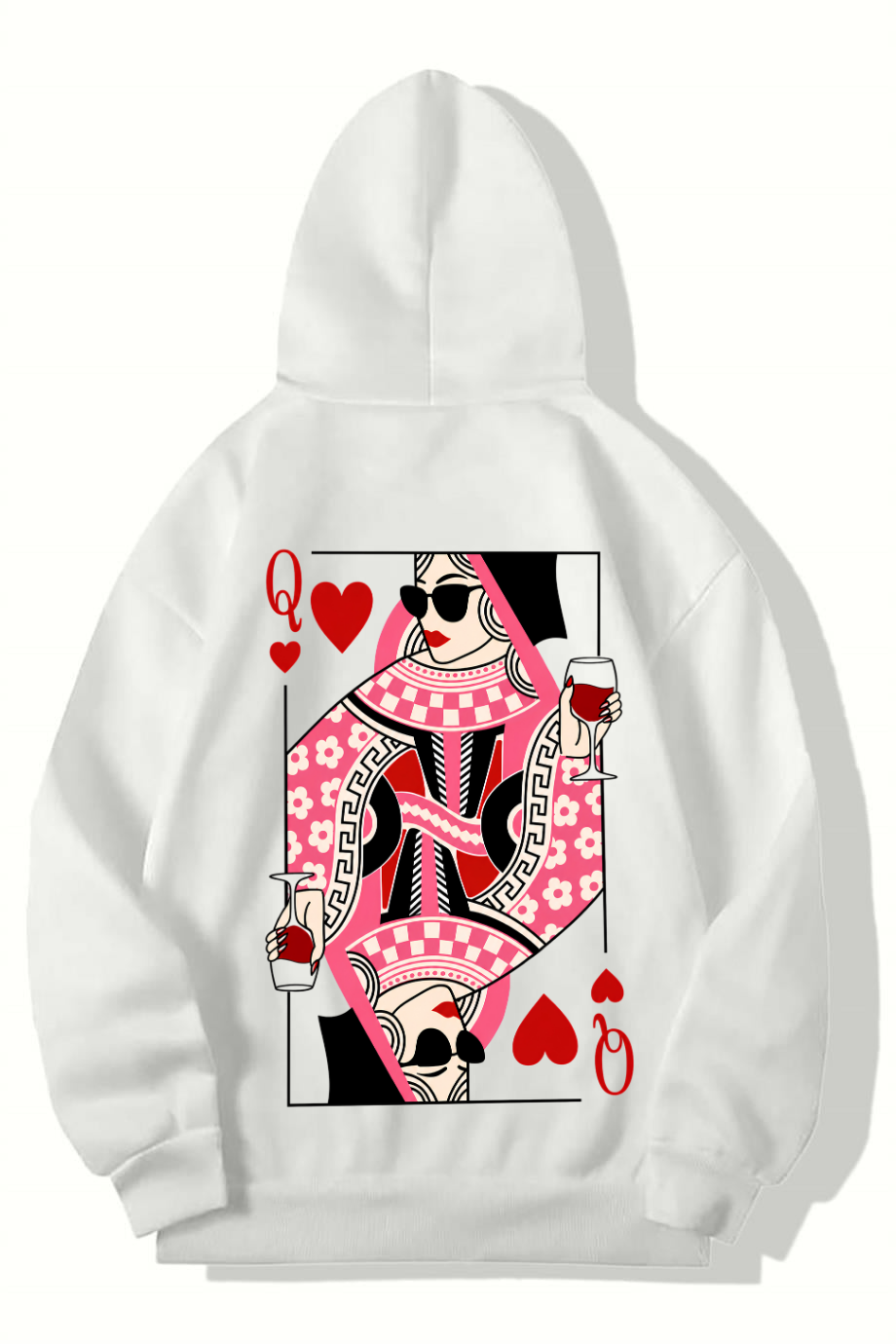 BRZ Collection Unisex Oversize Queen of Hearts Iskambil Kızı Q HOODIE (BEYAZ)
