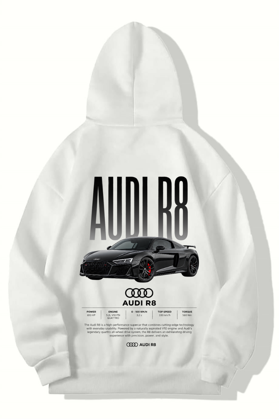 BRZ Collection Unisex Oversize R8 AUDI Hoodie (BEYAZ)