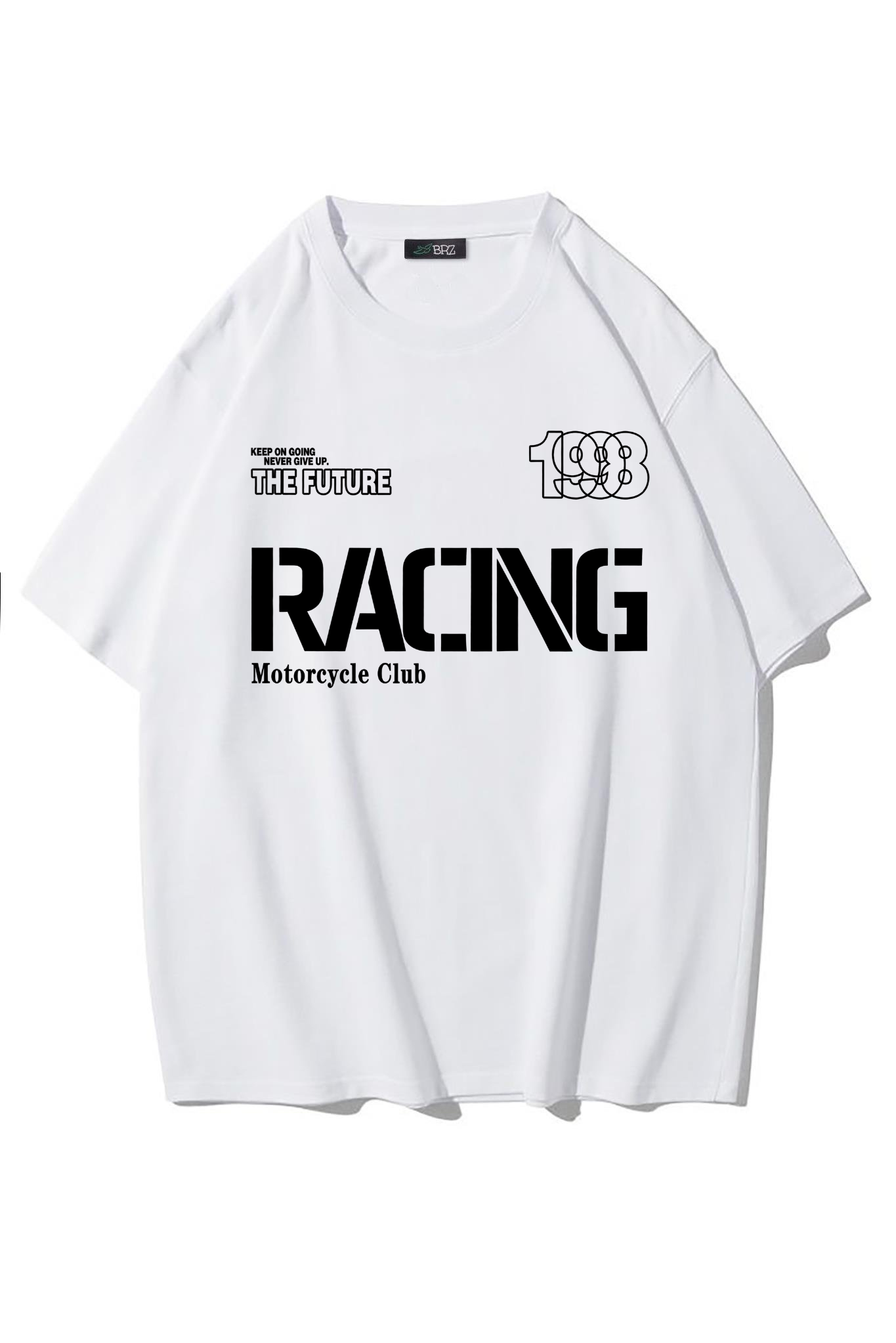 BRZ Collection Unisex Oversize Racing Motorcycle Club T-shirt (BEYAZ)
