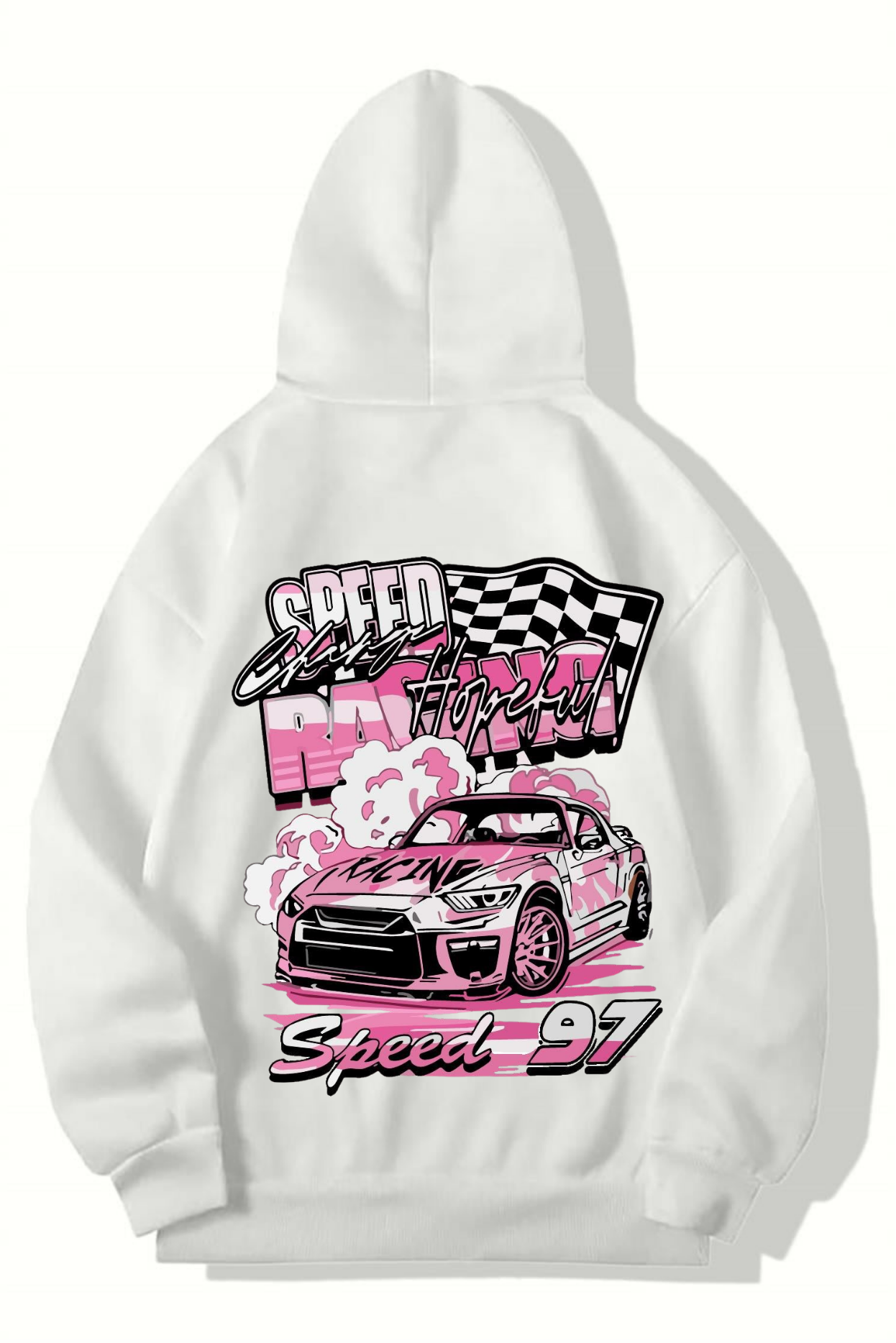 BRZ Collection Unisex Oversize Racing Car Speed 97 HOODIE (BEYAZ)