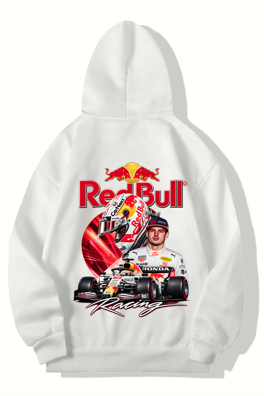BRZ Collection Unisex Oversize Racing F1 Redbull Hoodie (BEYAZ)