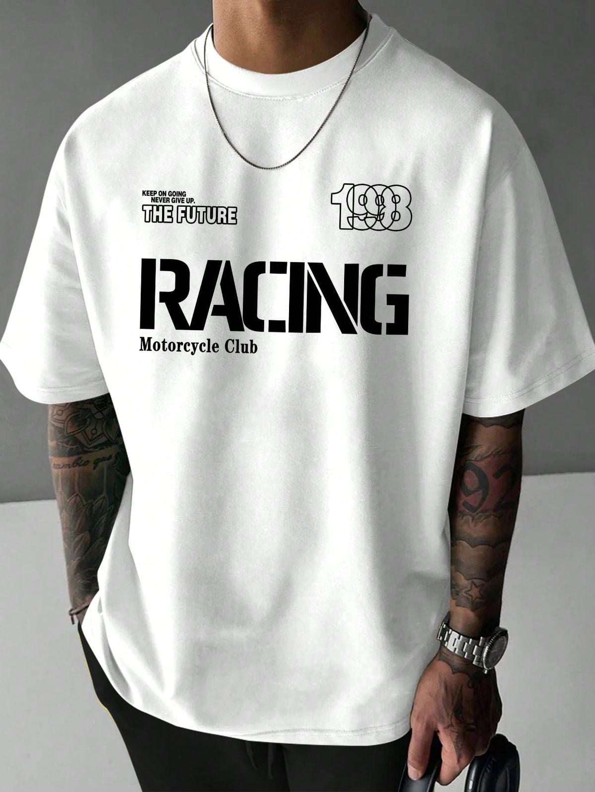 BRZ Collection Unisex Oversize Racing Motorcycle Club T-shirt (BEYAZ)
