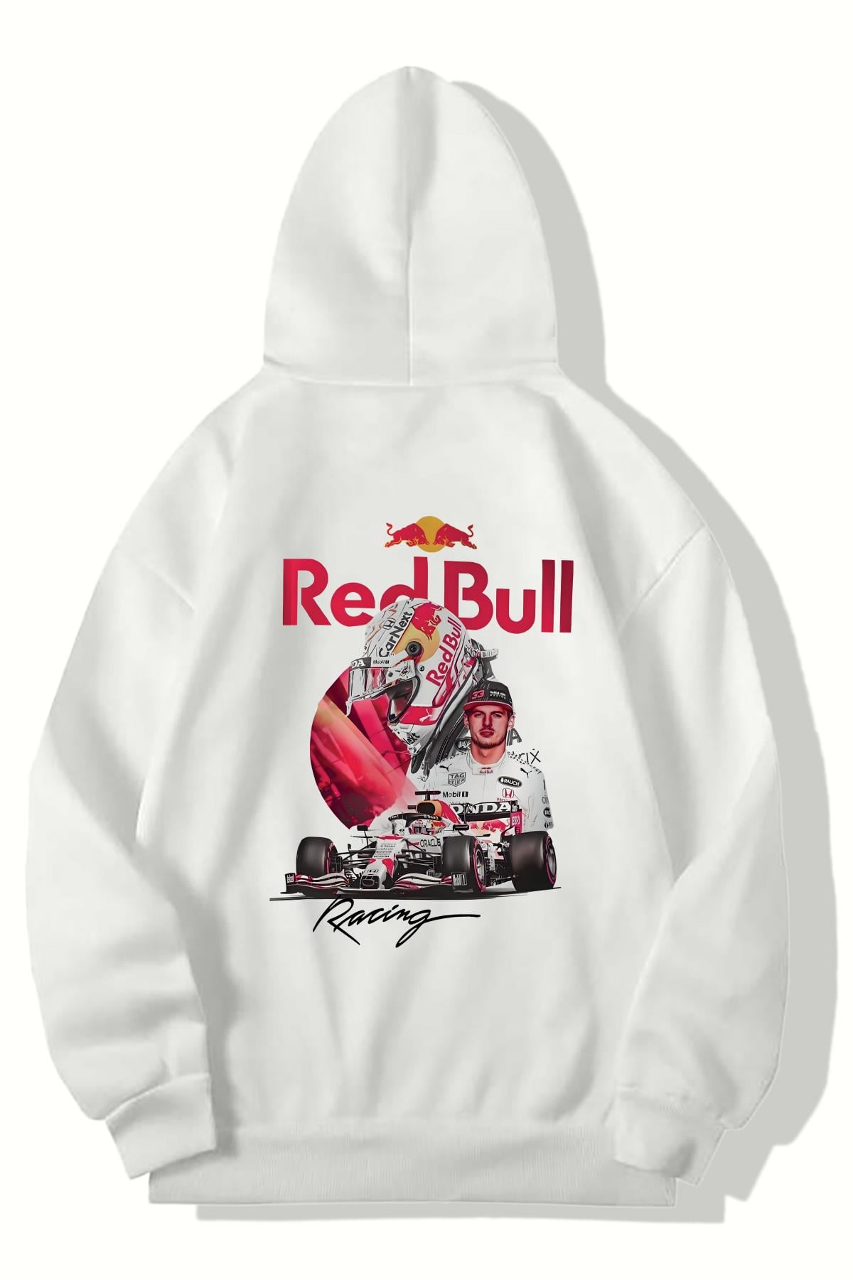 BRZ Collection Unisex Oversize Racing F1 Redbull Hoodie (BEYAZ)