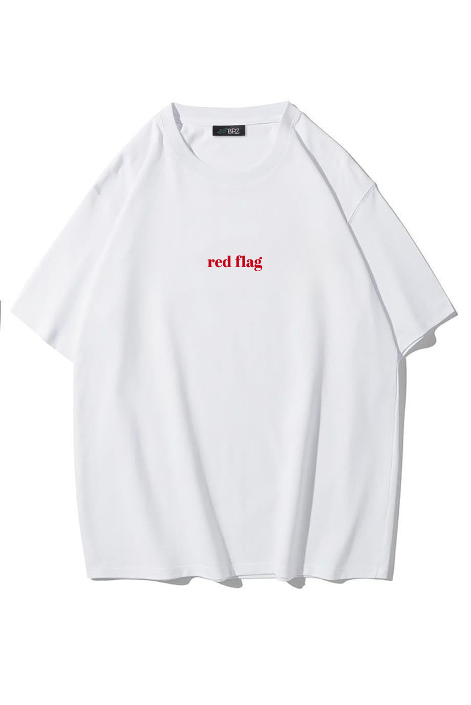BRZ Collection Unisex Oversize Red Flag T-shirt BEYAZ