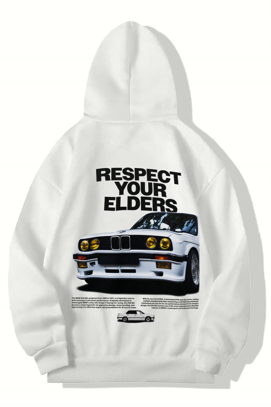 BRZ Collection Unisex Oversize Respect Your Elders BMW Hoodie (BEYAZ)