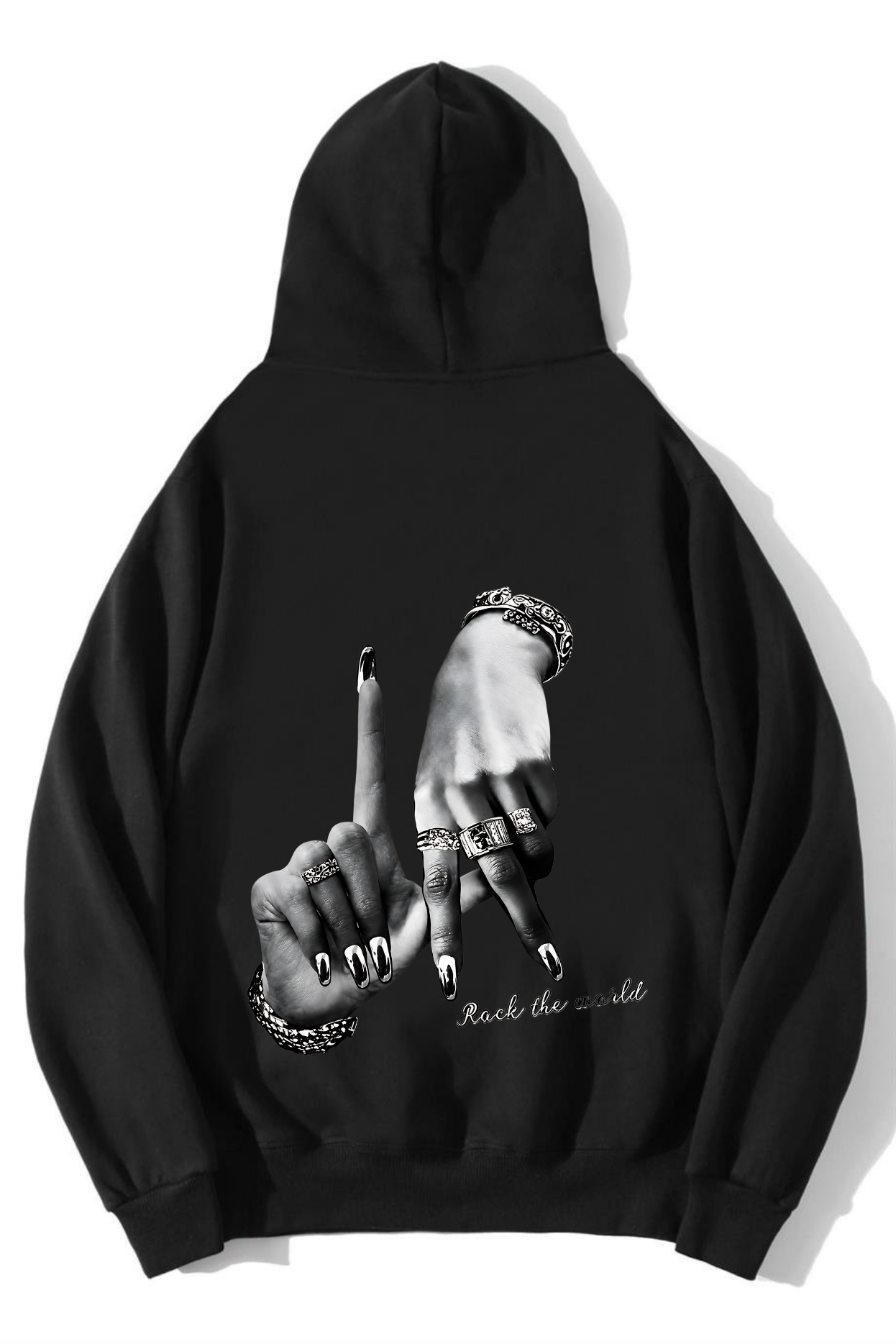 BRZ Collection Unisex Oversize Rock The World Hoodie Siyah
